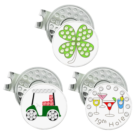 ONEDIGI 3Pcs Golf Ball Marker with Hat Clips Value Sets for Men Women Golfer Removable Attaches Easily to Golf Cap Premium Gifts.Colorful Golf Ball Markers with Silver Color Golf Hat Clips